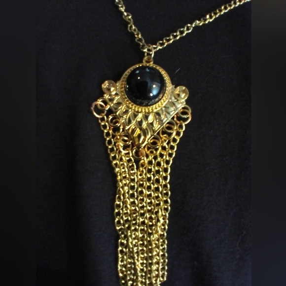 Forever Rose Black Dress with Gold Necklace Size 1X Flowy Beachy Resortwear - Picture 6 of 7